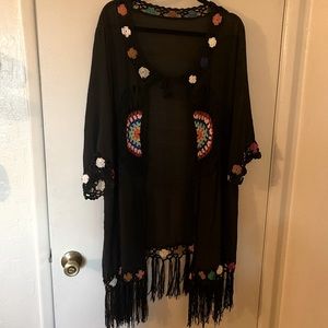 Black crochet accented swimsuit coverup